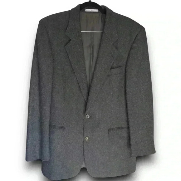 Hugo Boss 40L Scotland Wool Sports Coat Vintage Corleone Tweed Blazer Black USA - Picture 1 of 12